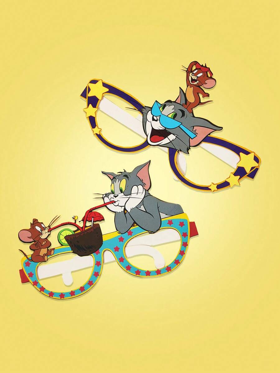 TOM & JERRY X SHEIN Gafas de papel con decoración de estrellas y patrones de ratón y gato de dibujos animados