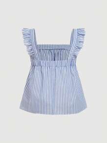 SHEIN MOD Plus Size Vintage Striped Cap Sleeve Loose Blouse, Suitable For Picnic, Casual, Vacation, Summer Work Blouses For Women Women Clothing Summer Tops Tops For Women Summer Women Shirts And Tops Tops For Summer