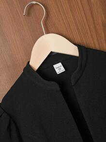 SHEIN Girls Slim Fit Elegant Gigot Sleeve Open Front Jacket - Black - View 6
