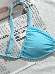 1pc Women Solid Color Starfish Decor Spaghetti Strap Sexy Bikini Top, Beach - Blue - View 3