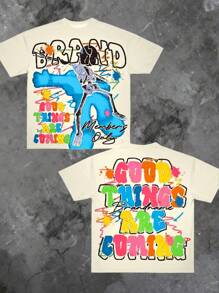 INAWLY 女式图案 T 恤宽松款 Y2K 复古运动 T 恤夏季 - 杏色 - 查看 1