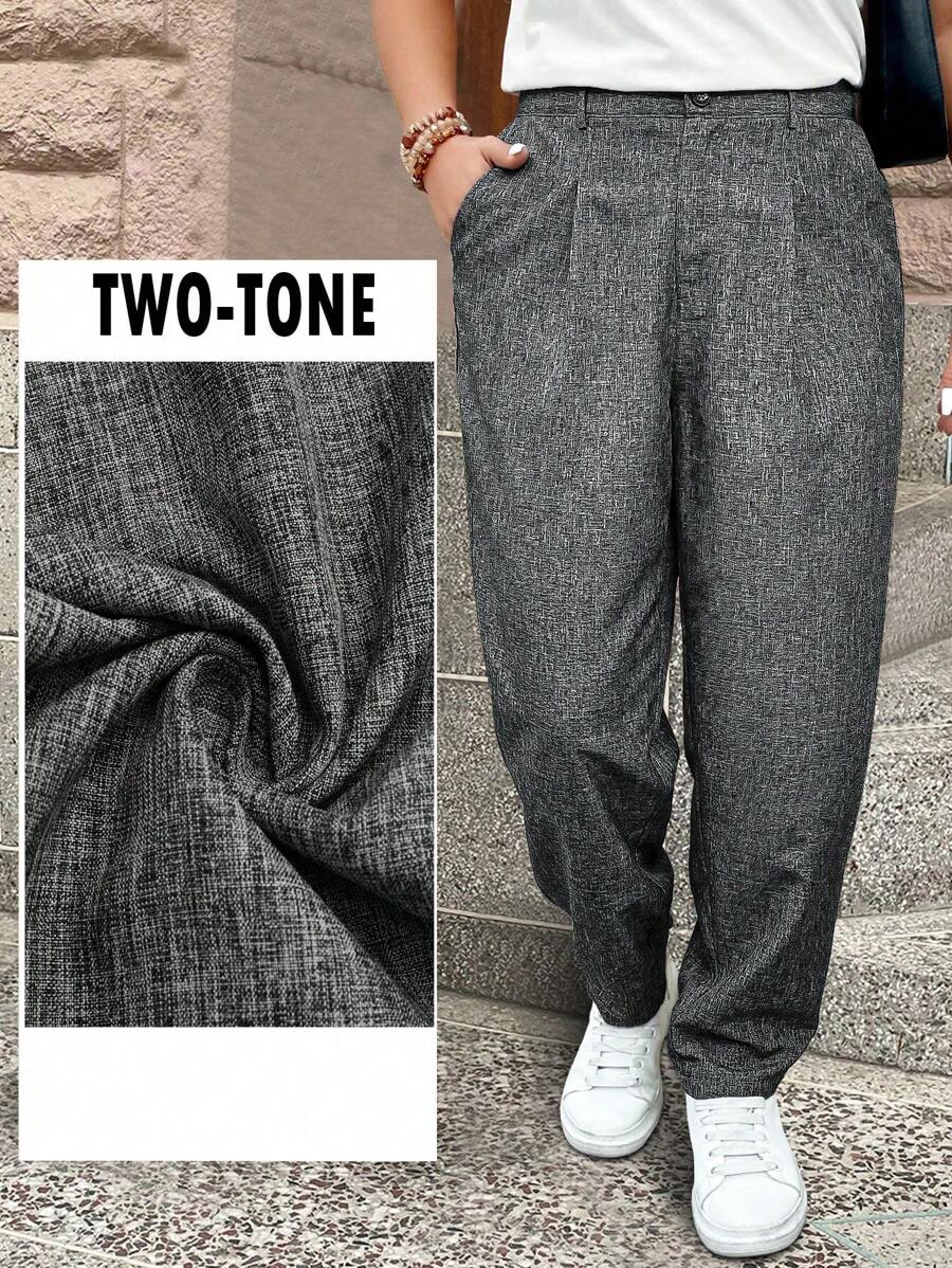 EMERY ROSE Leinwand-ähnlich strukturierte Hose in Große Größen mit Mehrfarbendruck, für Lässig und Pendeln geeignet - Grau - Übersicht 1