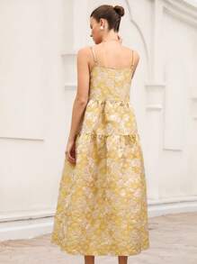 Aveloria Rosie Elegant Vintage Jacquard Jacquard Slip Dress With Oversized A-Line, Patchwork Design For Women, Mid-Length Boho Vacation Fashionable Style All Over Print Floral PRINT For Summer