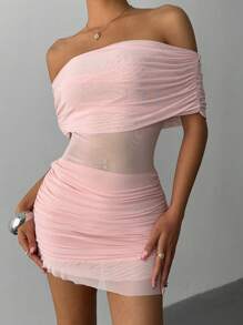 Aloruh 女士优雅性感纯色露肩透视网眼褶皱紧身迷你连衣裙 夏季连衣裙 春季服装 女士夏季服装 连衣裙 优雅度假服装 女士粉色连衣裙 图案 女士春季服装 舞会礼服 复活节沙滩装 夏季连衣裙套装 Y2k 太阳裙 可爱休闲婚礼毕业礼服 节日礼服 花裙 舞会礼服 狂欢节服装 节日