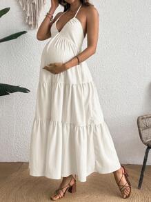 SHEIN Solid Color Backless Maxi Maternity Dress