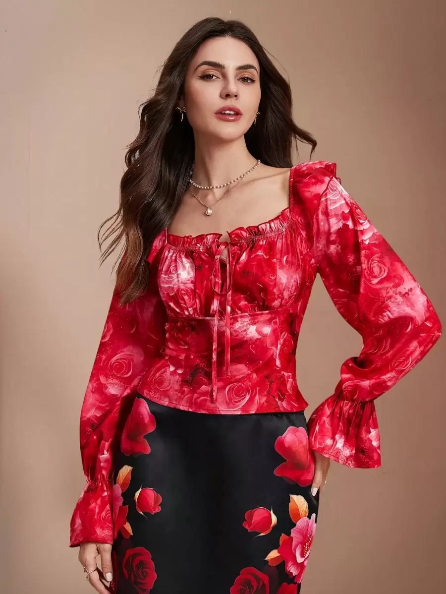 Chiquease Women's Elegant Printed Square Collar Shirt, Minimalist Style For Casual Daily Wear Fall Cloth For Women