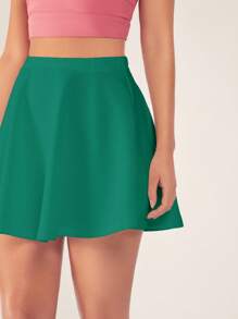SHEIN BASICS Falda corta de línea A casual con cintura elástica de unicolor para mujer