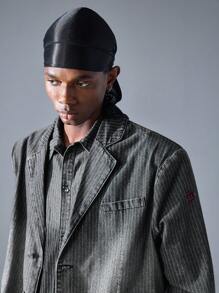 NEON BLANC Men's Street Fashion Denim Gradient Vertical Striped Long Sleeve Blazer, For Fall Winter - Black - View 4