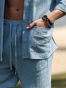 Manfinity RSRT Men's Solid Color Short Sleeve Loose Casual Kimono Shirts - Dusty Blue - View 4