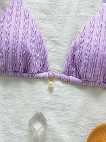 SHEIN Swim Springbreak Minimalist Fashion Swimwear Top, Suitable For Summer - Mauve Purple - View 5