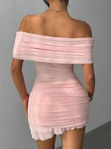 Aloruh 女士优雅性感纯色露肩透视网眼褶皱紧身迷你连衣裙 夏季连衣裙 春季服装 女士夏季服装 连衣裙 优雅度假服装 女士粉色连衣裙 图案 女士春季服装 舞会礼服 复活节沙滩装 夏季连衣裙套装 Y2k 太阳裙 可爱休闲婚礼毕业礼服 节日礼服 花裙 舞会礼服 狂欢节服装 节日