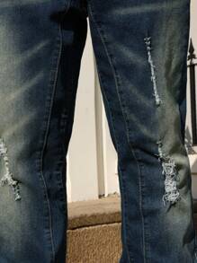 Manfinity Homme 男式破口袋简约风格休闲牛仔裤 - 中等水洗藍 - 查看 6