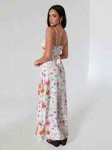 Roylia Vestido largo sin mangas para mujer, tela tejida con bordado floral, sencillo y de moda para vacaciones, primavera/verano