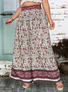 Breezaya Pantalones anchos de vestir informales con estampado floral para mujer de tallas grandes, con cordón en la cintura