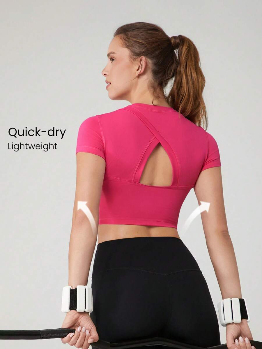GLOWMODE Lightweight Cut-Out Cropped Tee Yoga Daily Casual Baby Tee Quick Dry Moisture Wicking