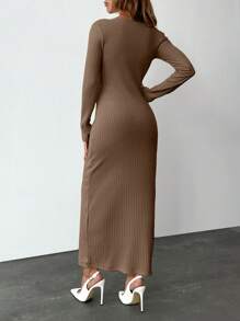RueChic WOMAN BEIGE SURPLICE NECK LONG ELEGANT DRESS - Beige - View 2