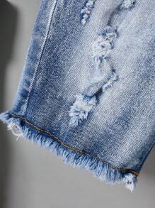 Celana Pendek Denim Elastis Lembut, Nyaman, Kasual, dan Serbaguna untuk Bayi Laki-laki, Ringan untuk Musim Panas - Medium Wash - View 6