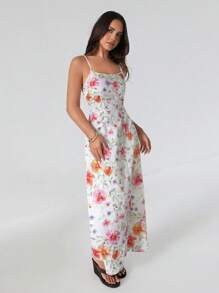 Roylia Vestido largo sin mangas para mujer, tela tejida con bordado floral, sencillo y de moda para vacaciones, primavera/verano