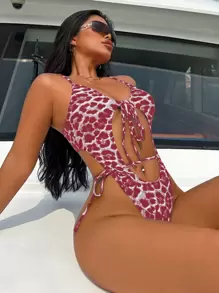 Swim SXY 2 Pieces 2025 Women's Leopard Print Cutout Sexy Camisole Swimsuit Leopard Bikinisexy One Piece Swimsuit For Summer Beach Vacation - Multicolor - View 1