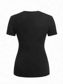 Modmama T-shirt de maternité ajusté à manches courtes avec imprimé lettre et empreinte de pied, mélange de coton