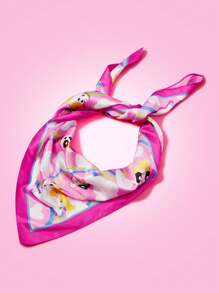 THE POWERPUFF GIRLS X SHEIN Women's 1pc Blossom, Bubbles, Buttercup Print Square Scarf - Hot Pink - View 4