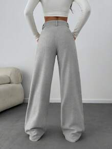 SHEIN Tall 女士纯色高腰阔腿裤 - 灰色 - 查看 2