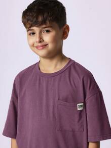 SUMWON Oversized Casual T-Shirt Youth Teen Short Sleeve Streetwear Basic Cotton Tee Relaxed Fit Everyday Essential Top Fall Winter Staple Athletic Leisure Comfort Urban Style Simple - Dusty Purple - View 5