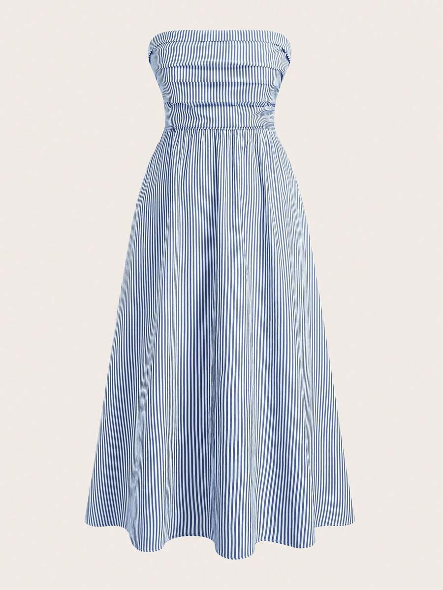 SHEIN EZwear Váy ống sọc thường ngày mùa hè cỡ lớn - Xanh và trắng - Xem 1