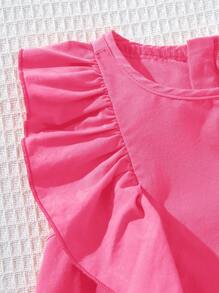 SHEIN Babygirl Sweet Orange Ruffle Hem Summer Vacation Dress - Hot Pink - View 11