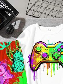 2pcs/Set Tween Boys Casual Simple Round Neck Short Sleeve Top And Shorts Set, Suitable For Summer