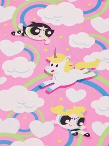 THE POWERPUFF GIRLS X SHEIN Women's 1pc Blossom, Bubbles, Buttercup Print Square Scarf - Hot Pink - View 3