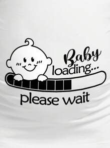 Modmama Casual Cartoon "Please Wait Loading" Print Round Neck Short Sleeve Slim Fit Maternity T-Shirt, Suitable For Summer