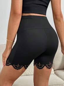 SHEIN Adjustable Waist Solid Color Maternity Leggings - Black - View 3