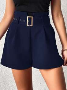 Firerie Shorts de mujer con diseño de bolsillos plisados, cinturilla con hebilla y color liso