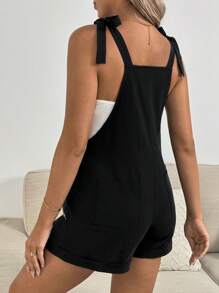 SHEIN Casual Solid Color Pregnant Women Side Button Design Bib Romper - Black - View 2