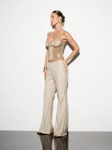KIZN Professional Wide Leg Dress Pants Tailored Office Work Trousers Business Casual Elegant Flare Split Back Career Wear All Season - Apricot - View 6