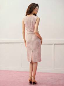 MOTF PREMIUM TWEED RAW TRIM SLEEVELESS DRESS - Pink - View 4