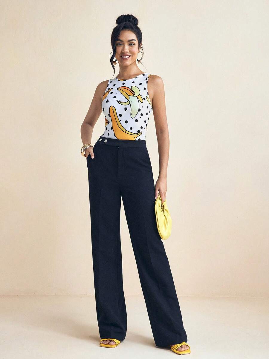 SHAQUITA GARCIA 设计师女士圆领无袖印花休闲紧身衣夏季度假 - 彩色 - 查看 1