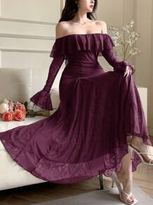 DAZY Women's Sexy Wrap Midi Dress, Spring & Summer Elegant,Ruffle - Red Violet - View 2