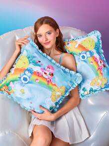 SHEIN X Care Bears 1PC Cute Rainbow & Bear Pattern Soft And Comfortable Ruffle Pillowcase, Gift - Baby Blue - View 2