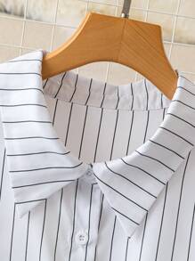 SHEIN LUNE Women Striped Print Button Front Drawstring Long Sleeve Plus Size Blouse Fall Cloth For Women - White - View 4