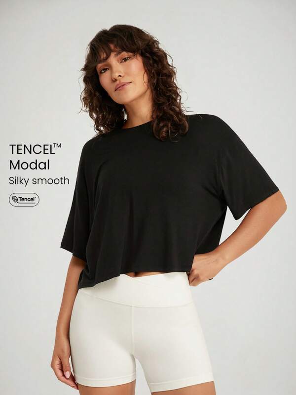 GLOWMODE Modal Silky Smooth Oversized Mid-Length Round-Neck Sleeves Tee T-Shirt Daily Casual Wear