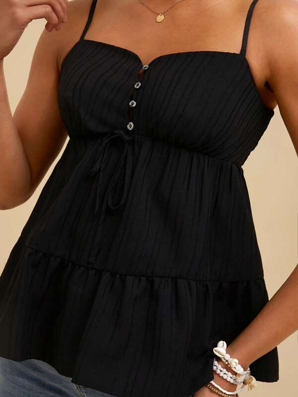 Travachic Top negru cu camisole casual, vacanță de vară pentru femei, top tip babydoll drăguț