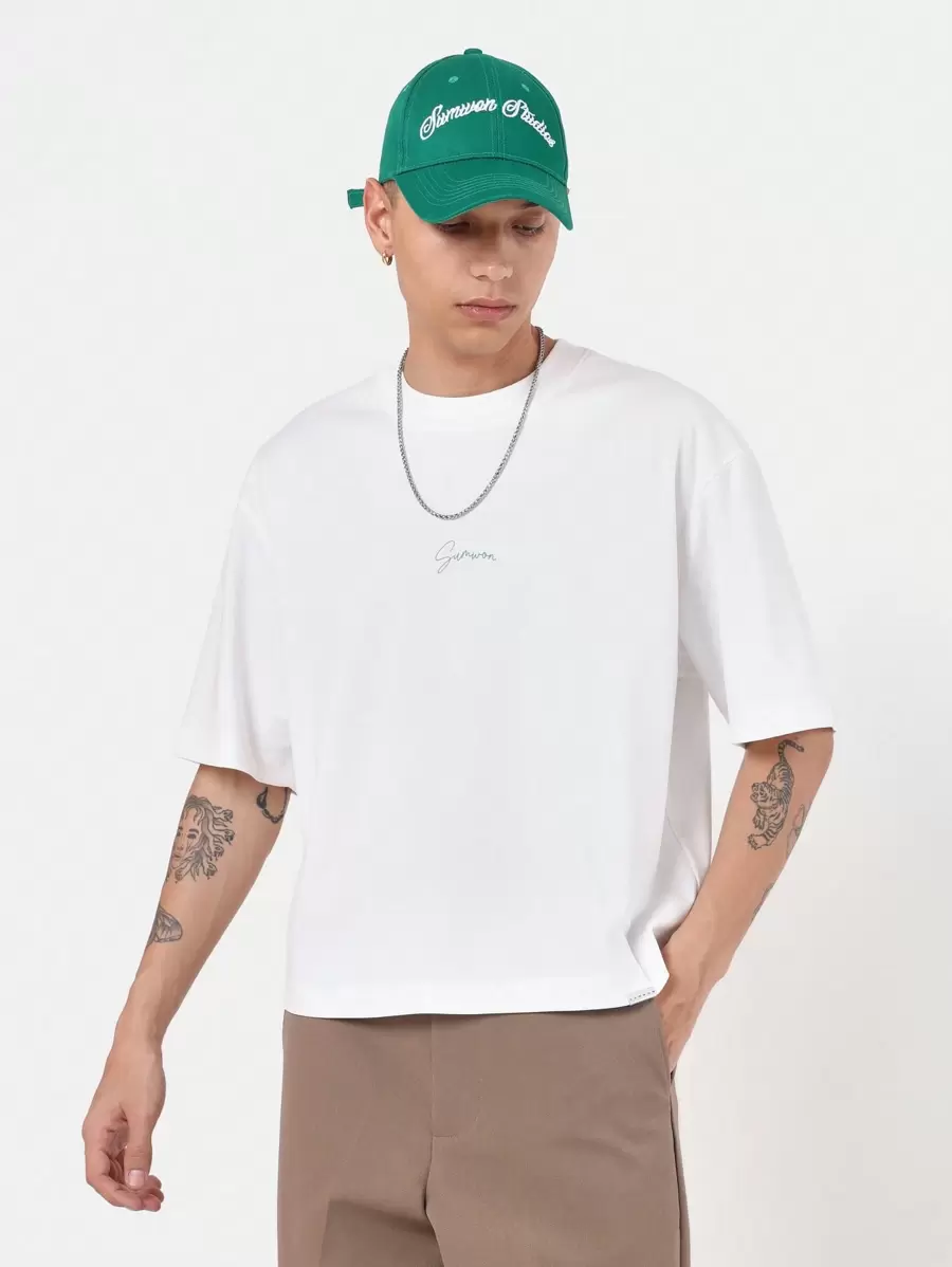 SUMWON Summer Casual Oversized T-Shirt Perfect For Streetwear Urban Fashion Athletic Leisure Lightweight Comfort Fit Short Sleeve Crew Neck Premium Basic Essential - White - View 1