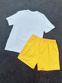 PAVTROS Manfinity Streetrush White Tee With Orange Graffiti Portrait Graphic And Contrast Orange Shorts Set - Multicolor - View 4