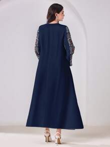 Al Najma Casual Floral Print V-Neck Long Sleeve Modest Arabic Style Dress