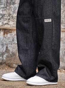 Manfinity Homme Men's Casual Relaxed Straight Washed Denim Jeans - Black - View 5