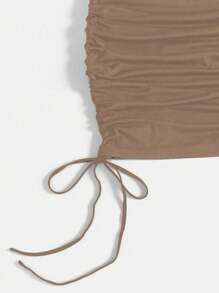 Flirla Plus Size Solid Color Short Sleeve Casual Dress, Suitable For Summer - Khaki - View 3