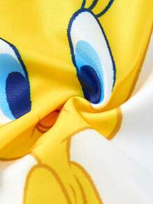 LOONEY TUNES X SHEIN Young Girl Contrast Color Cartoon Print Long Sleeve One-Piece Swimsuit - Yellow - View 6