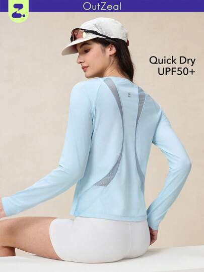 OutZeal 女士户外运动健身服长袖速干透气网眼修身圆领上衣